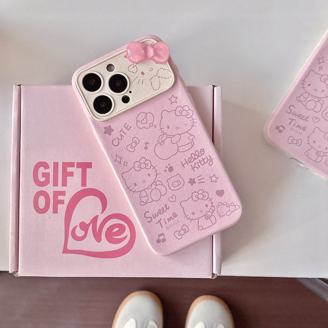 Sanrio Hello Kitty Handyhülle mit 3D-Schleife in Pink für iPhone 15 14 13 12 11 Pro Max, Stoßfeste weiche Schutzhülle mit niedlichem Design - Bild 1