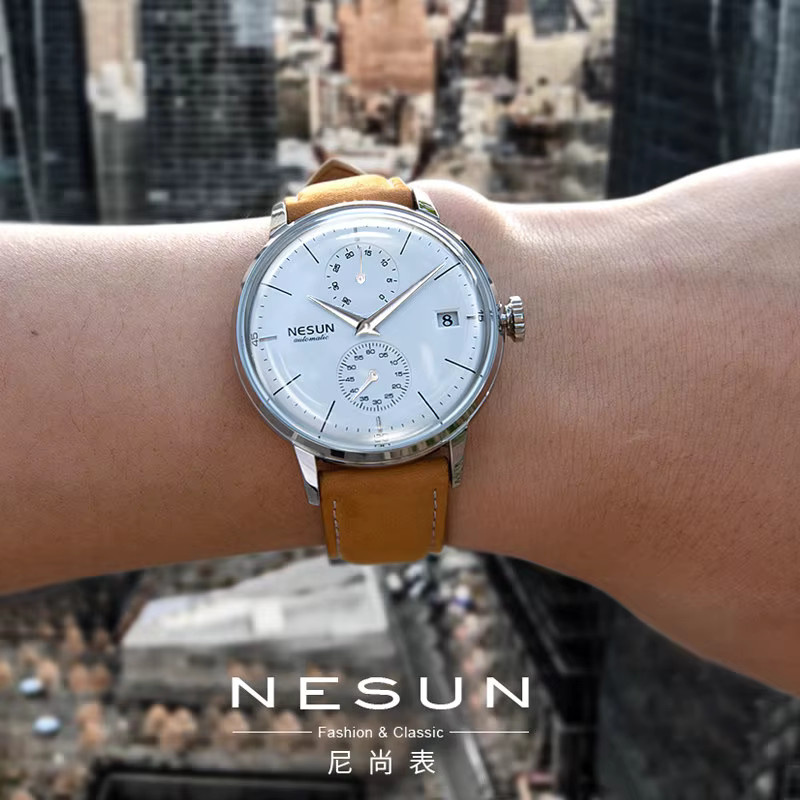 NESUN Armbanduhr Automatik, Edelstahl, Lederband, Saphirglas, Herren - Bild 2