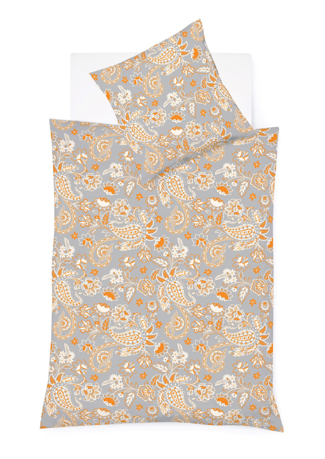 Fleuresse Mako-Satin Bettwäsche Set mit Duvetbezug und Kissenbezug Paisley Blumen in Gold und Grau, B/H: 155 x 220 cm, Kissen: 80 x 80 cm - Bild 1