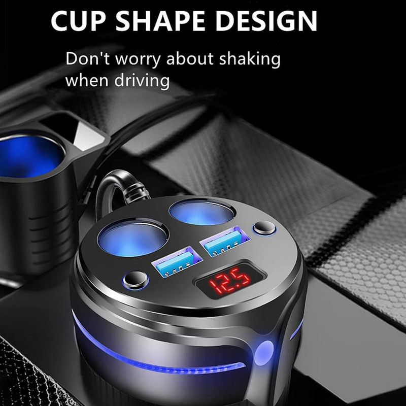 JadeBamboo Zigarettenanzünder-Adapter mit 2 USB-Schnellladestationen und 2 Steckdosen inklusive LED-Spannungsanzeige für 12-24V in Schwarz - Bild 4