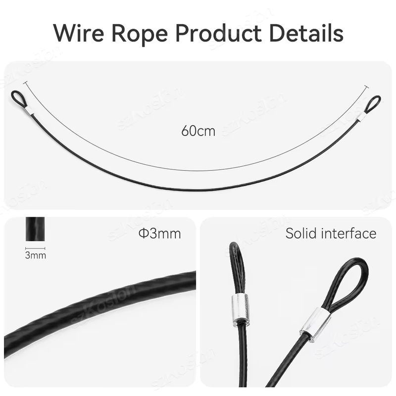 Edelstahl Lanyard Tether in Schwarz für GoPro, Insta360 X4 und DJI OSMO Action 4, Länge: 60 cm - Bild 2