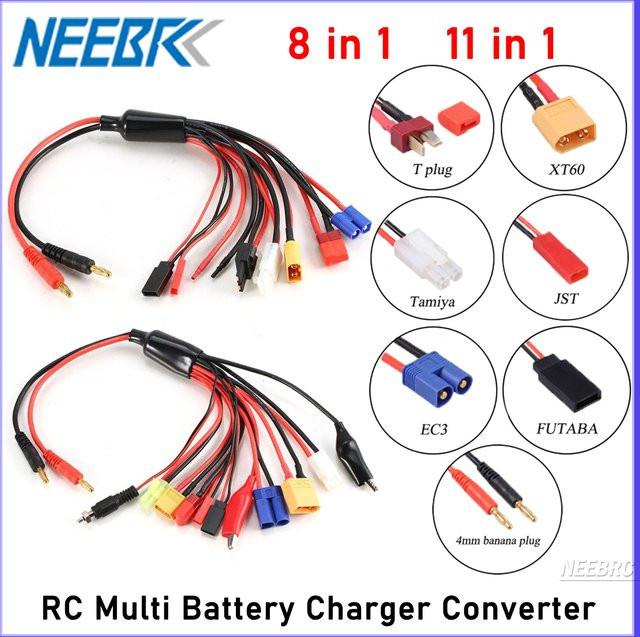NeebRC 8 in 1 / 11 in 1 Batterie Ladegerät Konverter Kabel Set mit Banana, XT60 und Tamiya Steckern für IMAX B6 B6AC RC Lipo Adapter in Multicolour - Bild 1