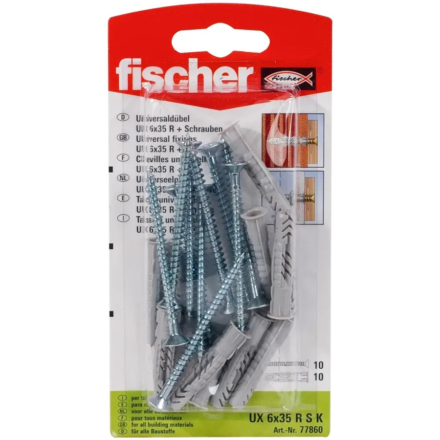 Fischer Universaldübel UX 6 x 35 RSK aus Nylon in Grau mit Schraube (10 Stück) - Bild 2