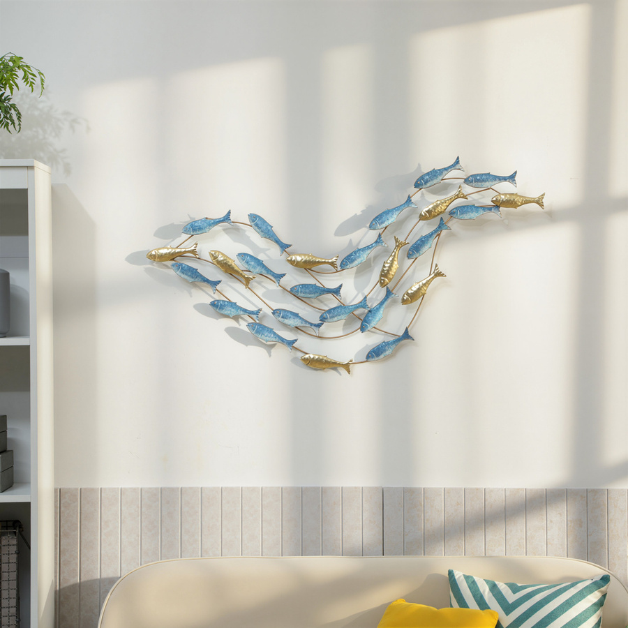 HOMCOM Wanddeko Metallbild mit Fischdesign in Blau und Gold für Wohnzimmer und Schlafzimmer - Bild 2