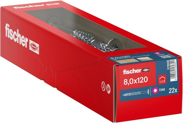 Fischer Holzbauschraube PowerFast II Tellerkopf mit Torx-Antrieb, Farbe: Silber, Durchmesser: 8 mm, Länge: 120 mm, 22 Stück - Bild 1