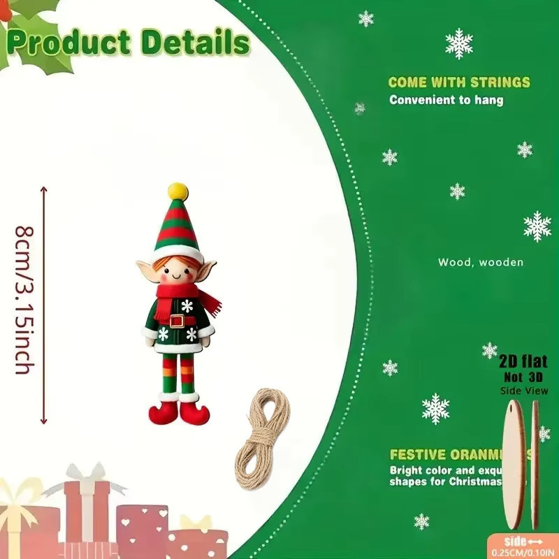 ZQNYCY Weihnachts Holz Anhänger mit Elfen und Engeln in Multicolor als 2D Hängende Ornamente für deine Dekoration - Bild 5