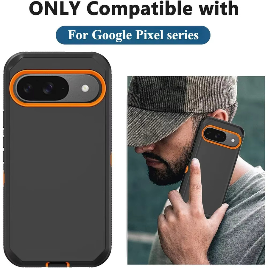 Robuste und stoßfeste Schutzhülle in Militärqualität für Google Pixel 10, 9, 8, Pro, XL, 9A, 8A in Schwarz und Orange - Bild 2