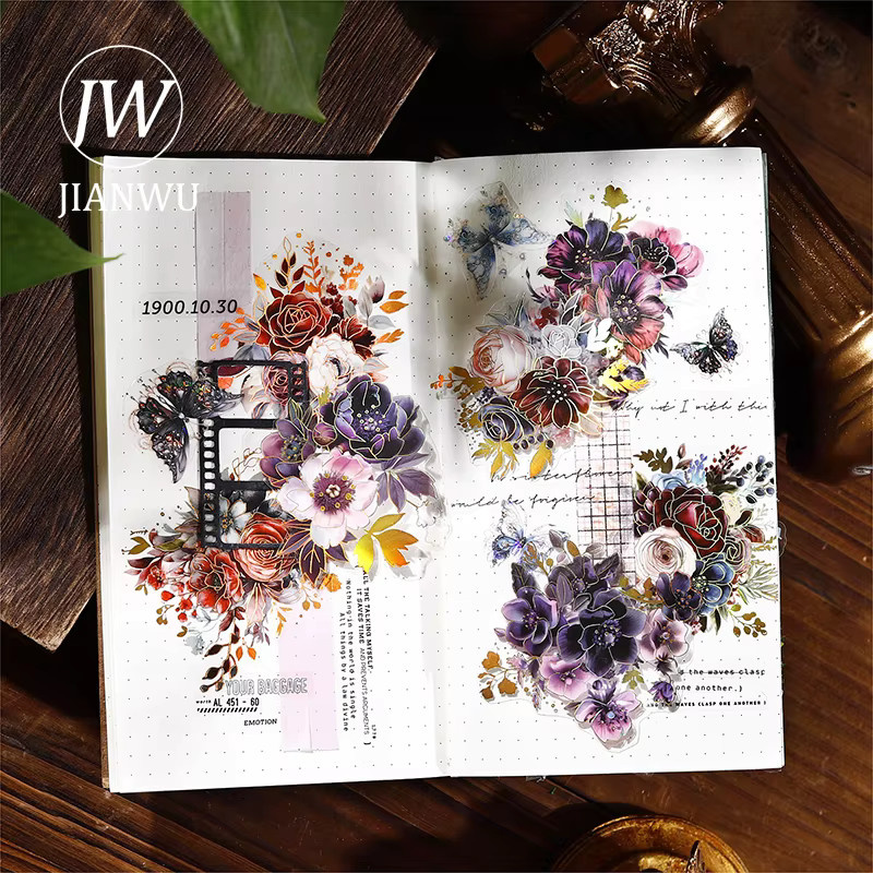 JIANWU Washi Tape Midnight Garden Serie Vintage Pflanze und Blume aus PET, Breite: 6 cm, Länge: 200 cm, Multicolour - Bild 2