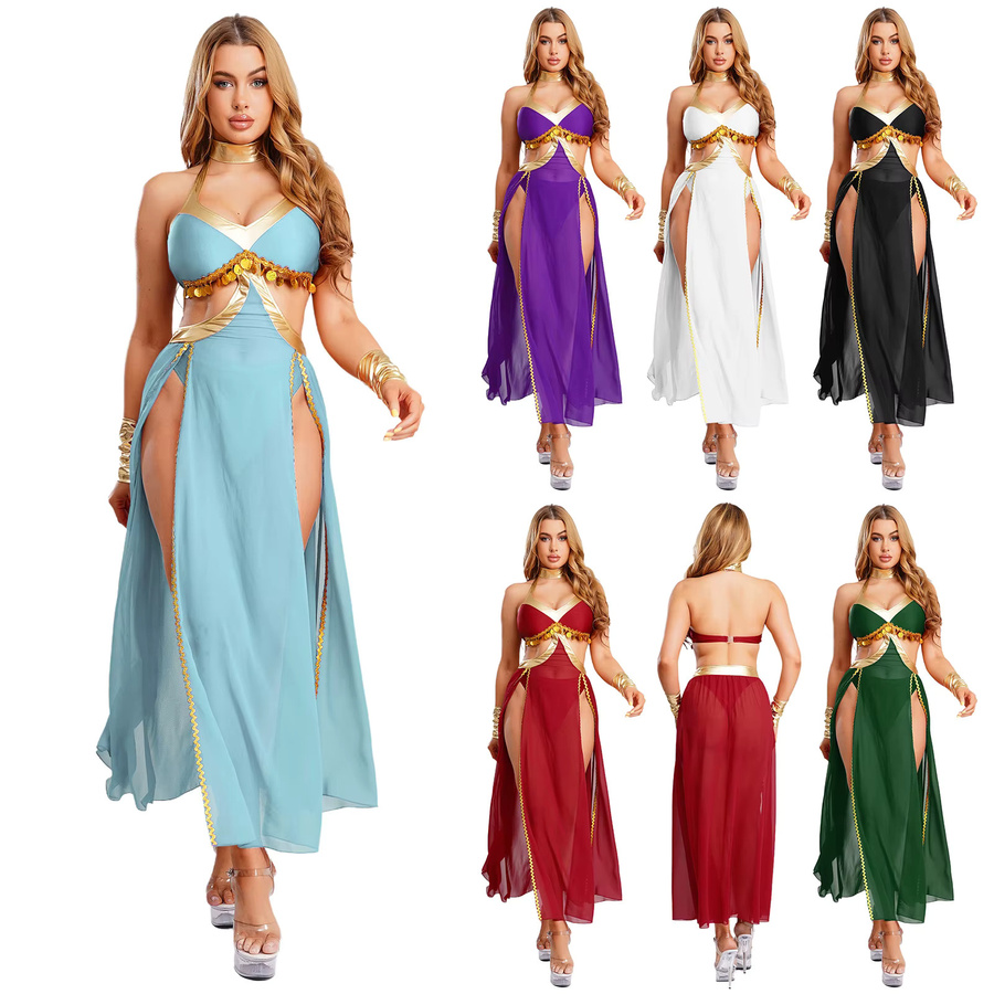 Miutii Bauchtanz-Outfit Damen, Pailletten, Quasten, Chiffon-Saum - Bild 1