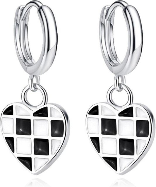 Lucky Star Jewelry Ohrringe, Herz, Schachbrett, Schwarz-Weiß, Kupfer, Damen - Bild 1