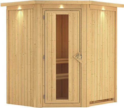 Karibu Sauna Narva für 3 Personen aus Fichte in Beige, B: 202,0 cm, T: 184,0 cm, H: 165,0 cm - Bild 1