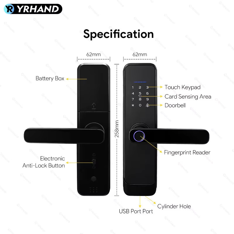 YRHAND Smart Türschloss TTLock in Matt Schwarz mit App, Code, Karte und Schlüssel für dein Zuhause - Bild 4