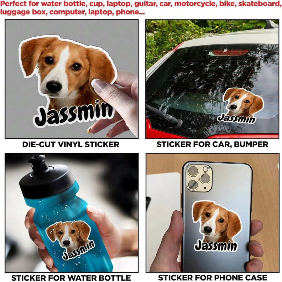 Personalisierte Foto-Haustier-Namensaufkleber aus wasserfestem Vinyl in Mehrfarbig für Laptop, Wasserflasche und Schule - Bild 3