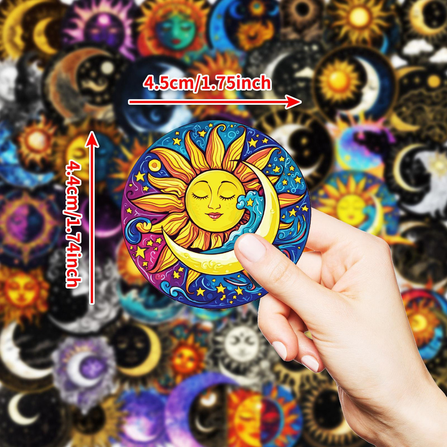 50 Stück Mond und Sonne Aufkleber in Schwarz und Multicolour für Handy, Computer und Helm - Bild 3