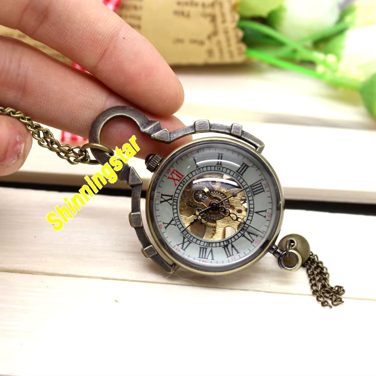 Taschenuhr-Halskette, Messing, mechanisch, Handaufzug, rund, Unisex - Bild 3