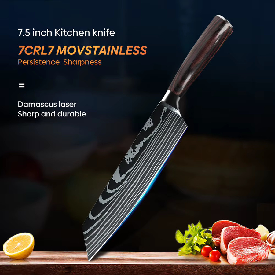 MDHAND Damaststahl Küchenmesser Kiritsuke für Fleisch, Sushi und Grillen, Silber und Braun mit Holzgriff - Bild 4
