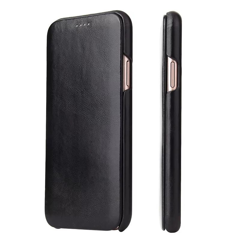 LANGSIDI Magnetische Klapphülle aus echtem Leder für iPhone in Schwarz mit 360 Grad Vollschutz - Bild 2