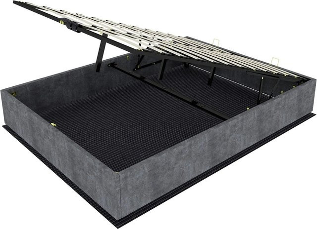 okwish Bettgestell mit Hydraulik aus Samt in Grau, B/T/H: 140 x 200 x 30 cm - Bild 1