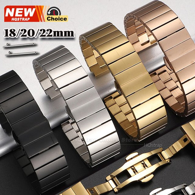 HQstrap Uhrenarmband Edelstahl, Gold, Schmetterlings-Schnalle - Bild 1