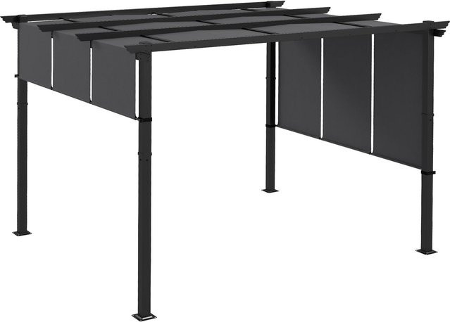 Outsunny Pergola Pavillon aus Stahl und Polyester mit Seitenwand, Grau, B: 350 cm, T: 300 cm, H: 235 cm - Bild 1