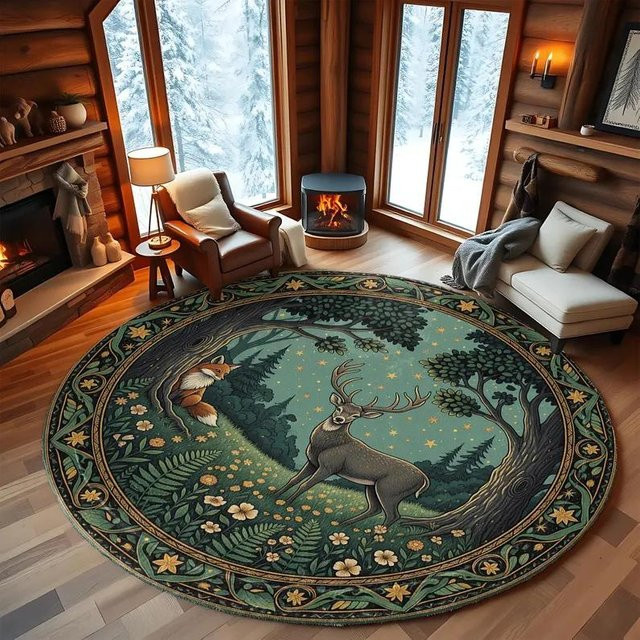 Elchwald Teppich Lodestar mit 3D Visueller Illusion, Rund, Mehrfarbig, Anti-Rutsch-Matte aus Polyester, Durchmesser: 120 cm - Bild 1