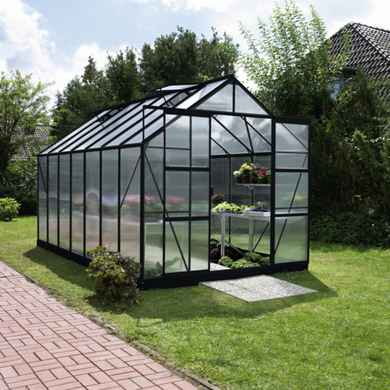 Vitavia Gewächshaus Uranus mit 11,5 m² Fläche, schwarz, Aluminium und Polycarbonat mit Doppelschiebetür und 4 Dachfenstern - Bild 5