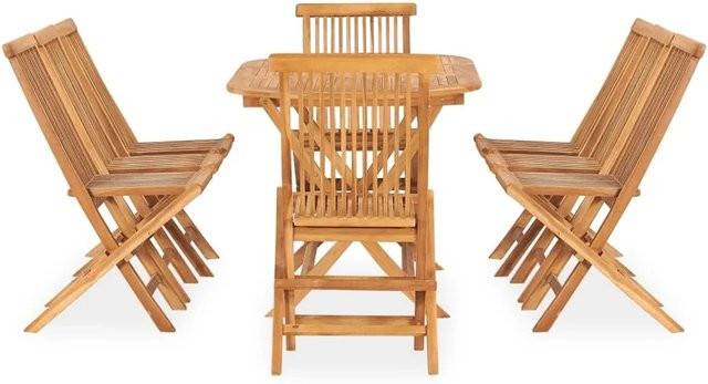 vidaXL 9-tlg Garten-Essgruppe aus Teakholz in Braun, klappbare Essgruppe für Garten und Terrasse - Bild 1