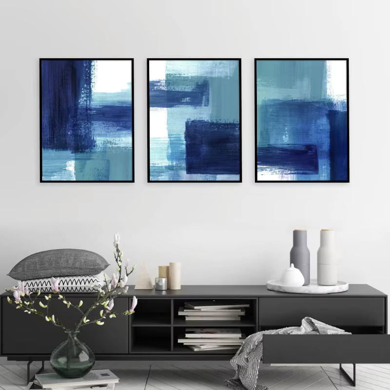 Abstrakte Leinwandkunst Potdemiel in Blau und Marineblau als modernes Wandbild für dein Wohnzimmer - Bild 2