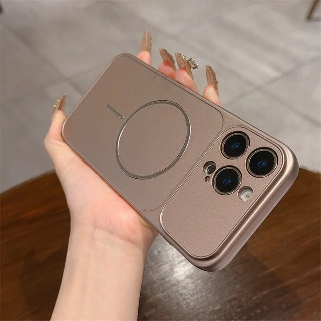Luxus MagSafe PC-Hülle mit Linsenschutz und kabelloser Ladefunktion für iPhone 17 16 15 14 13 Pro Max in Gold und Orange - Bild 1