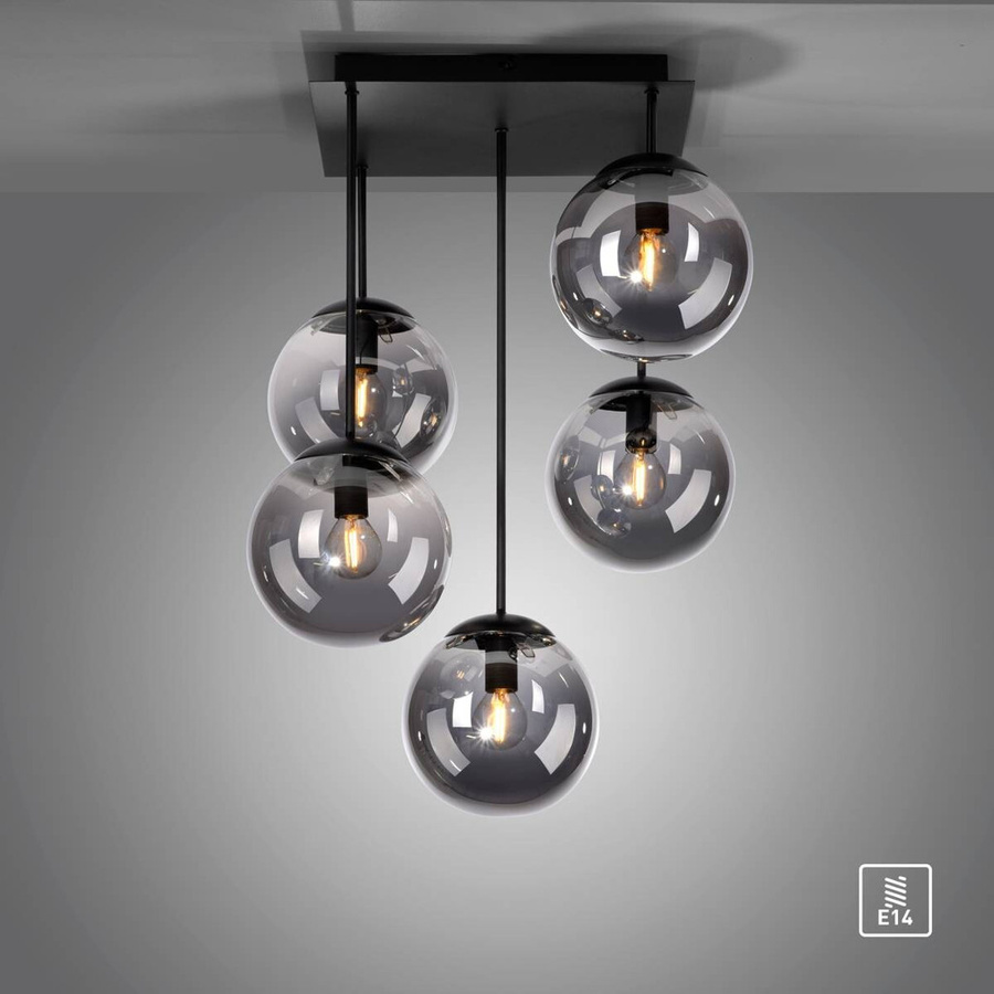 Just Light Deckenleuchte Big Widow in Schwarz mit Rauchglas und Metall, B/H: 39 x 58,5 cm, E14, 5 Fassungen - Bild 3