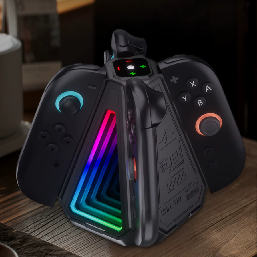Benicabaly Ladestation für Nintendo Switch Joy-Con mit 9 Touch-LED-Lichteffekten, Schwarz, PG-S219 - Bild 4