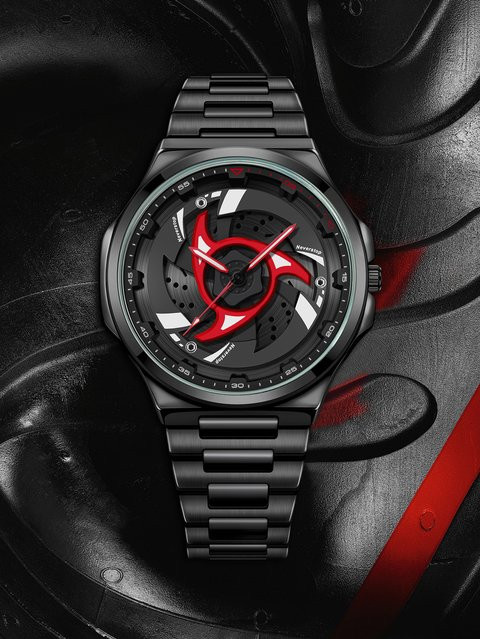 Herren-Quarzuhr, Edelstahl, Schwarz, Drehbar, Analoguhr - Bild 1