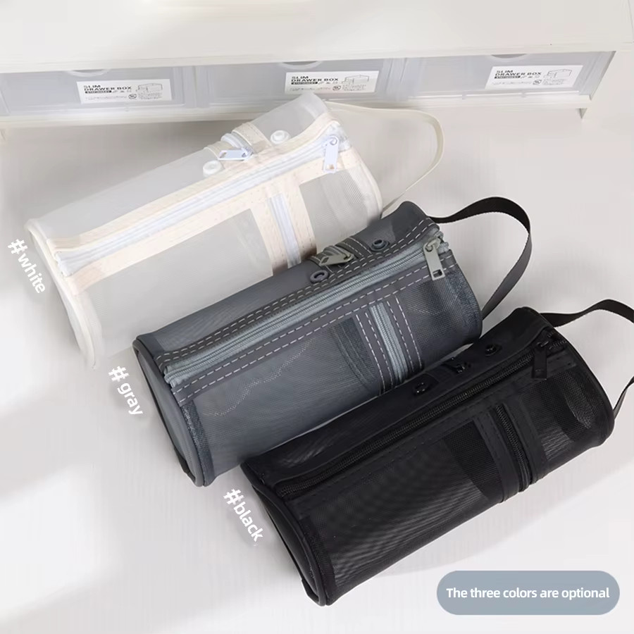 KOBEST Transparente Mesh-Stifttasche aus Kunststoff mit Reißverschluss in Grau und Transparent - Bild 4