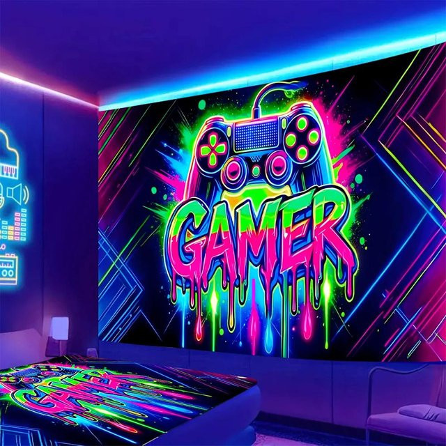 UV-reaktiver Gaming Wandteppich von JMG Household Supplies, abstraktes Design in Multicolour, Breite: 100 cm, Höhe: 75 cm - Bild 1