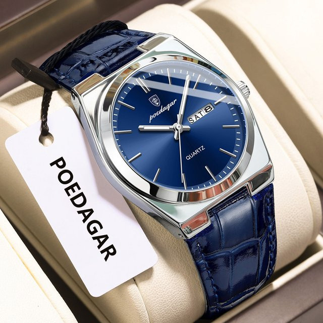 POEDAGAR Armbanduhr, Quarz, Edelstahl, Blau, Herren - Bild 1