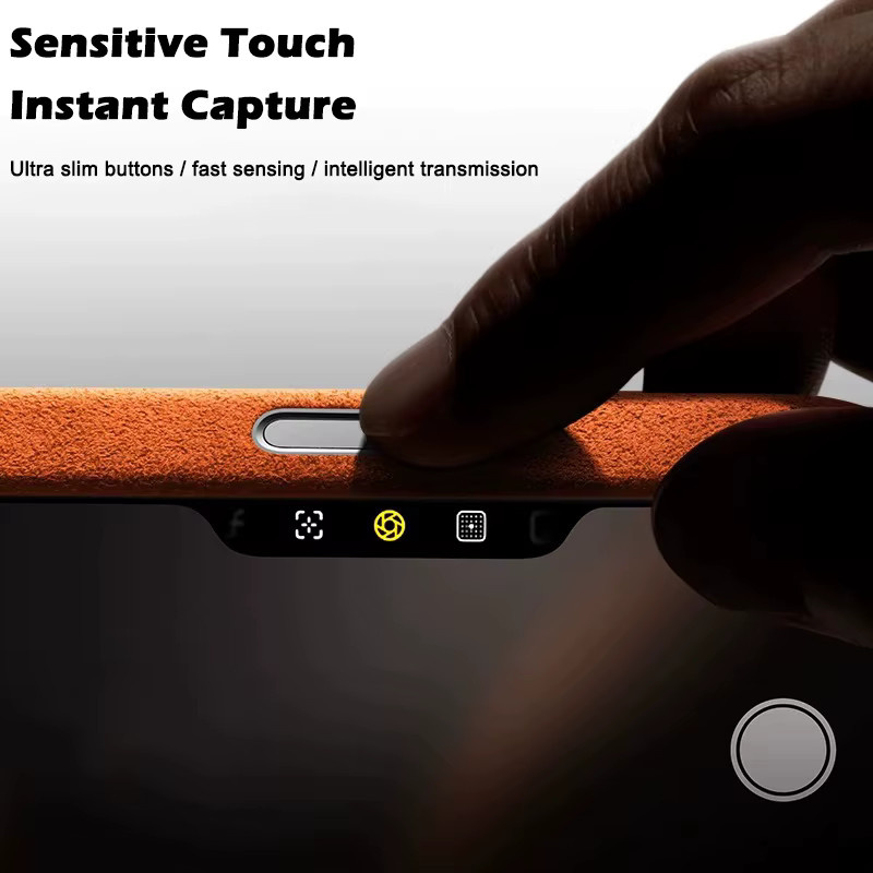 KOOYUTA Alcantara Magnet-Hülle für iPhone 17 Pro Max mit MagSafe und Smart Button Schutzhülle in Grau und Orange - Bild 3