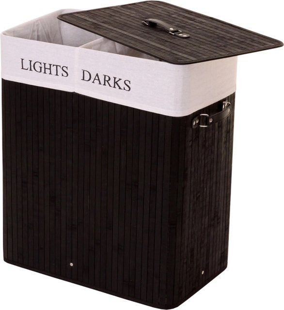 Wäschekorb MCW mit 2 Fächern aus Bambus in Schwarz, B/T/H: 63 x 55 x 34 cm, 100 l - Bild 2