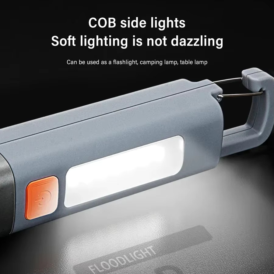 Smiling Shark SD1023 LED-Taschenlampe mit XPE-LED, USB wiederaufladbar, zoombar und integriertem Haken, Grau - Bild 5