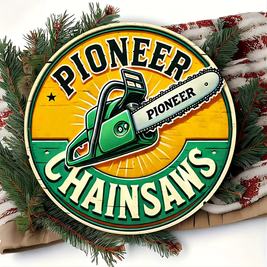 Potdemiel Pioneer Chainsaws Retro-Aluminiumschild – Runde Wanddekoration im Vintage-Stil aus Metall, Mehrfarbig, Durchmesser: 20 cm - Bild 6