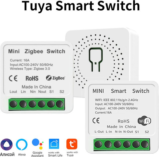 GGBEE Mini Tuya ZigBee WLAN Intelligenter Schalter mit 2-Wege-Steuerung in Weiß, kompatibel mit Alexa und Google Assistant via Smart Life App - Bild 1