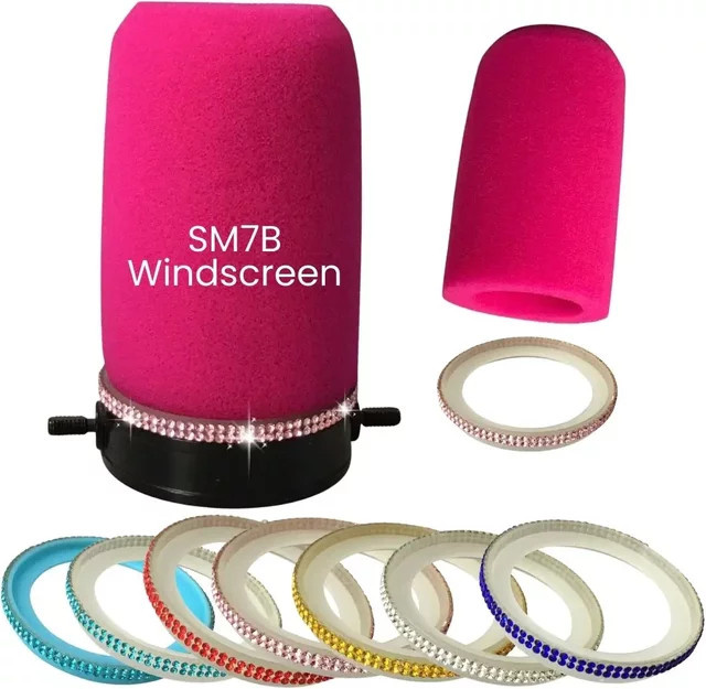 Shure SM7B/SM7dB Ersatz-Windschutz aus hochdichtem Schaumstoff in Pink mit Glitzersteinchen - Bild 1