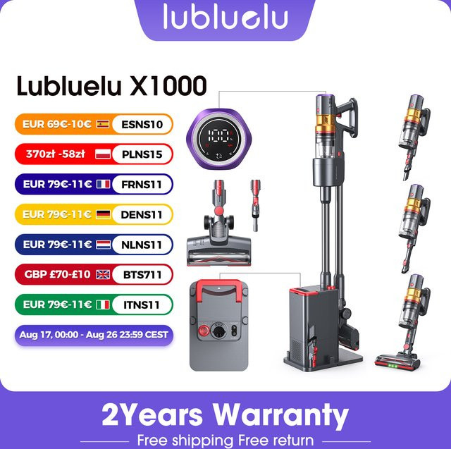 Lubluelu X1000 Kabelloser Staubsauger mit automatischer Entleerungsstation, 400W Saugkraft, LED-Display und Anti-Verwickelungs-Bürste, Grau - Bild 1
