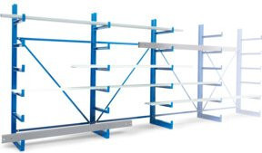 Regalwerk Kragarmregal KARL TYP 1 Set mit einseitig festen Armen, Enzianblau, H: 200 cm, B: 125 cm - Bild 1