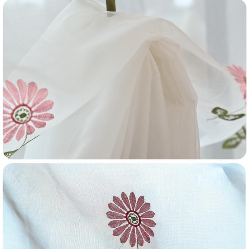 Fanda Küchenvorhang mit Gänseblümchen-Stickerei aus Organza in Rosa, Breite: 65 cm, Höhe: 115 cm - Bild 2