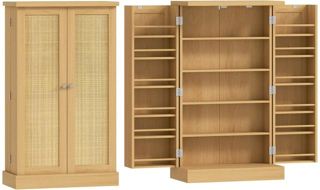 HOMCOM Vorratsschrank aus MDF mit Rattan-Design in Beige, Küchenschrank im skandinavischen Stil, B: 60 cm, T: 30 cm, H: 104 cm - Bild 1