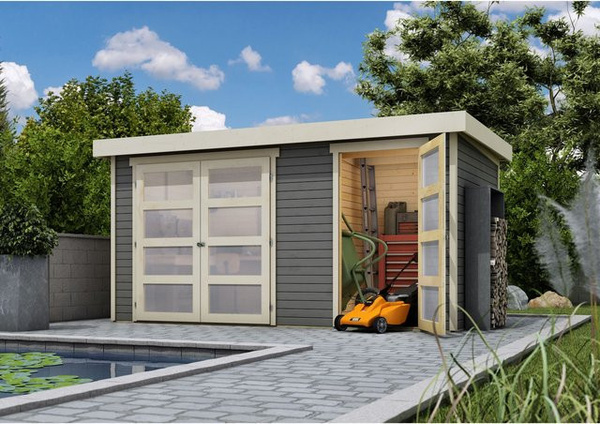 Karibu Gartenhaus Maluna 1 in Terragrau inklusive Fußboden und Dacheindeckung