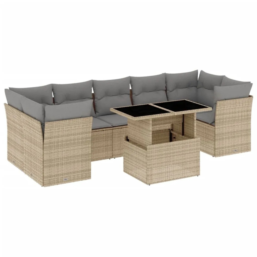 vidaXL 8-tlg Garten-Sofagarnitur in U-Form aus Poly-Rattan mit Kissen, Beige - Bild 2