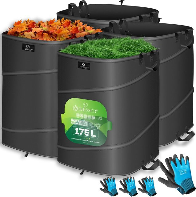 KESSER Pop-Up-Gartensack mit Handschuhen, selbststehender Laubsack für Gartenabfälle und Rasenschnitt, stabil und faltbar - Bild 1
