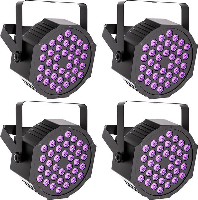 U'King 4er Set UV Schwarzlicht LED Bühnenstrahler mit 108W und 36 LED pro Gerät, DMX512 und Fernbedienung für DJ, Disco und Shows - Bild 1