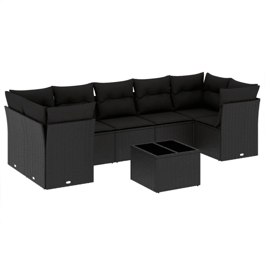vidaXL 8-tlg Garten-Sofagarnitur aus Poly-Rattan in Schwarz mit Tisch und Kissen, L-Form - Bild 2
